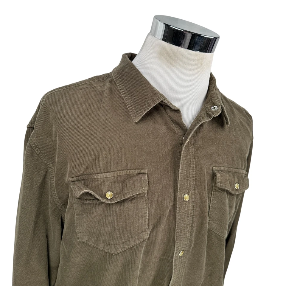Prana Corduroy Shirt Mens XL Olive Green Cotton Long Sleeve Pearl Snap Button-Up - Image 2 of 4