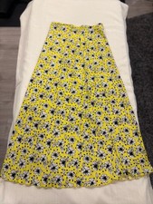 Zara Yellow Floral and Polka Dot Print Midi Skirt