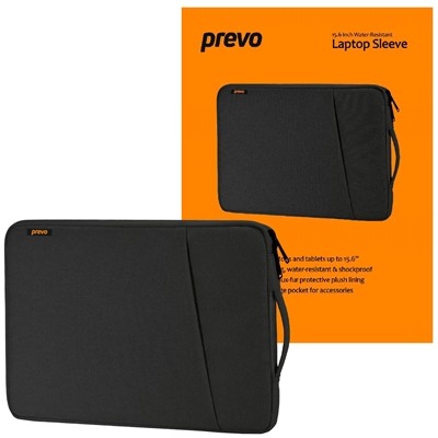 Prevo 15.6 "" Laptop Sleeve Side Pocket Cushioned Lining Black