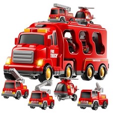 Fire Truck Toys for Toddler 1-3 3-5, 5-in-1 Fire Car Carrier 5 in 1 Fire Truck