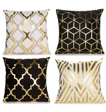 ZLINA Home Decorative Set of 4 Throw Pillow Covers Gold Foil Pillow Covers 18