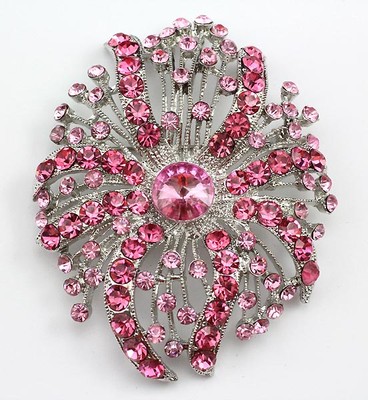 Pink Austrian Rhinestone Crystal Glamorous Bridal Wedding Brooch Pin PN 24223