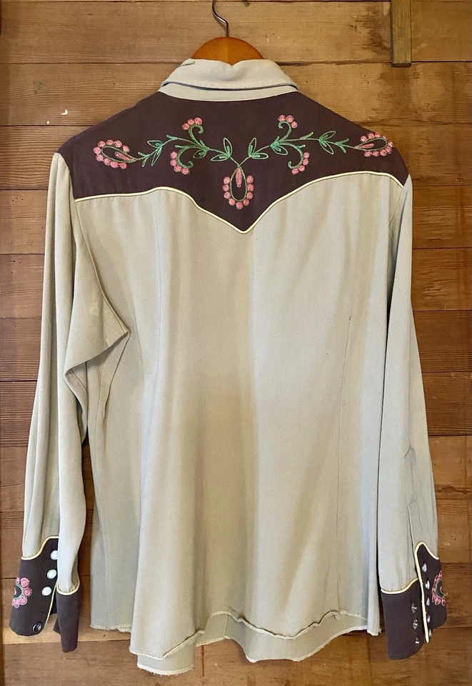 Camisa Vintage Verdadeira 1940’s California RanchWear Cowboy Western Pearl Snap Tamanho 16 - Imagem 2 de 4