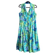 VTG 90s Hawaiian Aloha Dress Sleeveless Button Front Floral Tropical medium