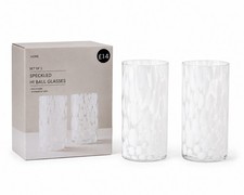 Speckled Hi Ball Glasses Set of 2  Handmade White Glass Tumblers Dishwasher