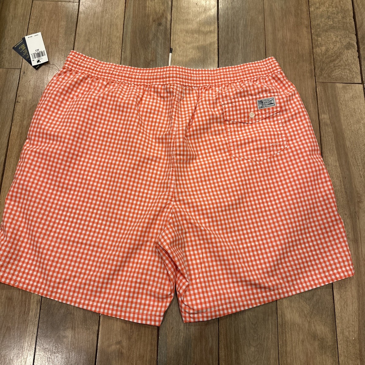POLO Ralph Lauren Swim Trunks Men's 5XB Orange Check Gingham Pony