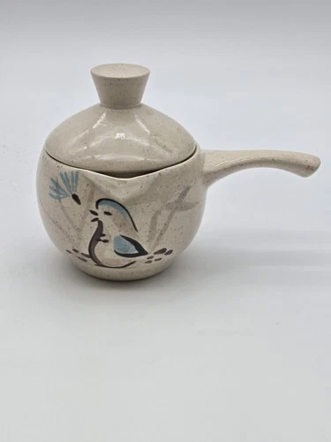 Vintage Red Wing Pottery Bob White Quail Covered Handled Small Sauce Pot