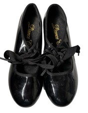 Dance Class Black Patent Tap Shoes Girls Youth Size 12.5 Lace Up GUC