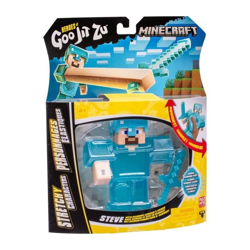 Figurine extensible Goo Jit Zu Minecraft Steve pour calmer le stress