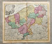 MAPA ANTIGUO COMITATUS FLANDRIAE de 1720 FLANDES BELGIA de Homann Amberes Bruselas