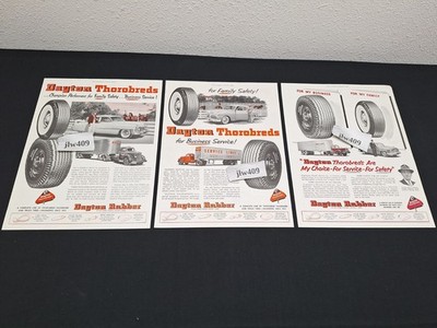 (3) 1953 DAYTON RUBBER TIRE Print Ads Magazine Ads