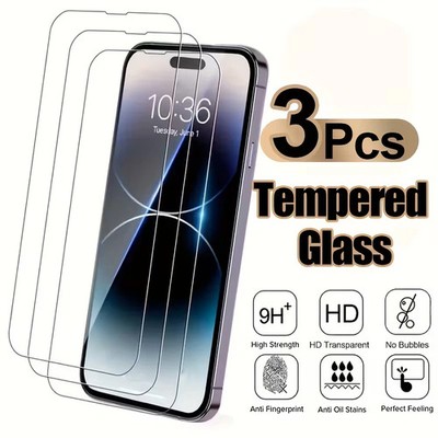 3 PACK For iPhone 17 16 15 14 13 12 11 Pro Max Tempered Glass Screen Protector
