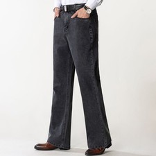 Jean Slim À Pattes D’Éléphant Années 60 70 Denim Gris Foncé Bleu Pantalon