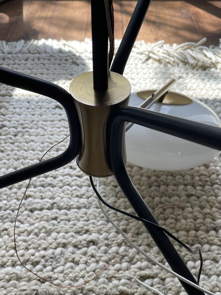 West Elm Champignon 3 Light Chandelier Modern Art Deco Milk Glass  - Image 3 of 4