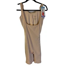 Assets by Spanx Shapewear Bodysuit Size L NEW Metallic Open Bust Mid Thigh Rose