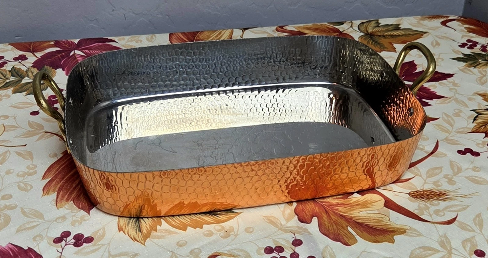 Vtg Korea Made Copper Roasting pan 14 3/4" long