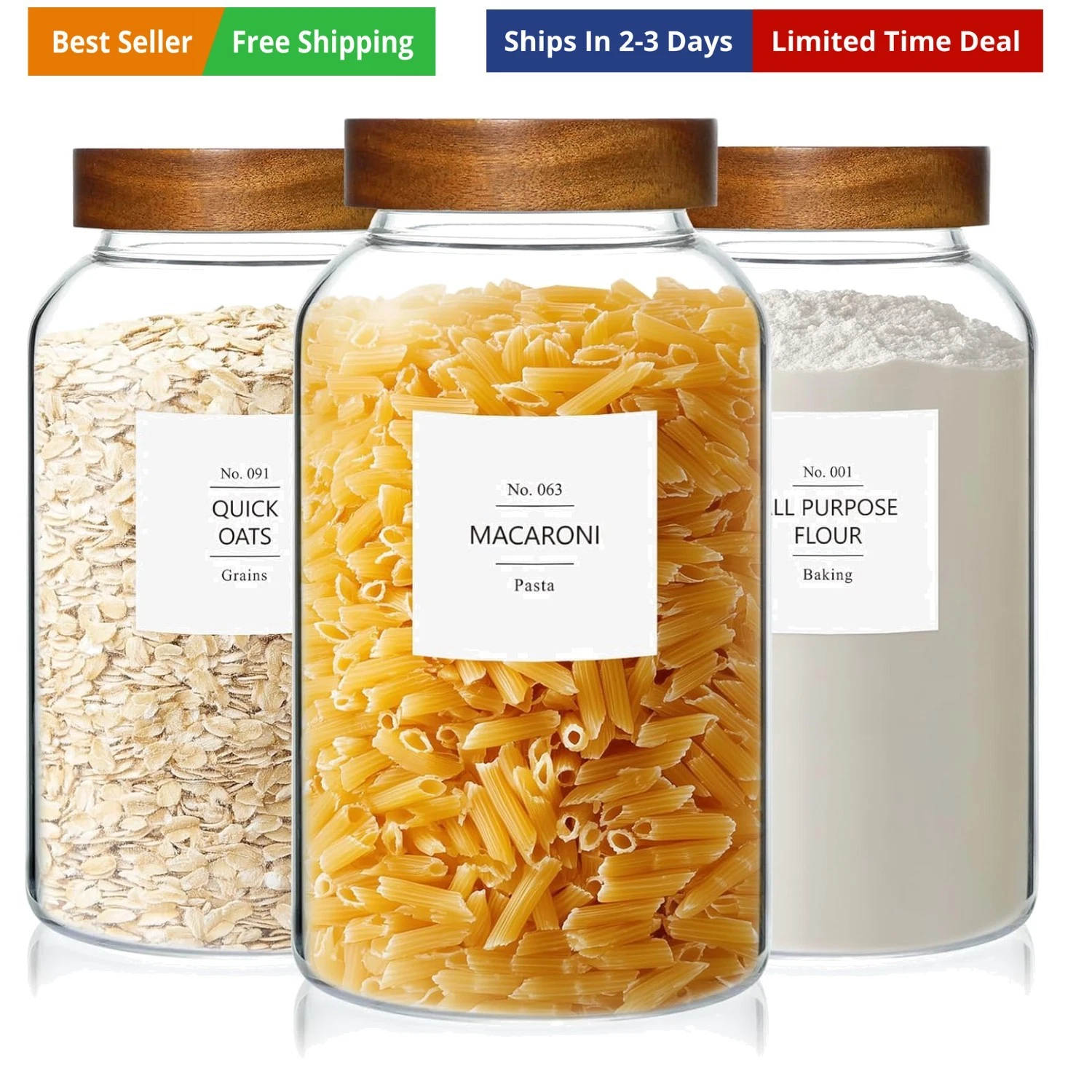 88oz Large Glass Jars with Airtight Acacia Wood Lids, Set of 3 Food Storage C...