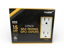 3 Pack Self Testing GFCI Outlets By Faith 15 Amp Back And Side Wire Brand New