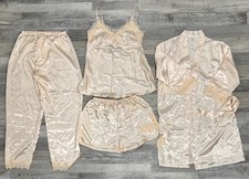 Light Peach 4 piece silky pajama set fits like medium lace detail medium D20