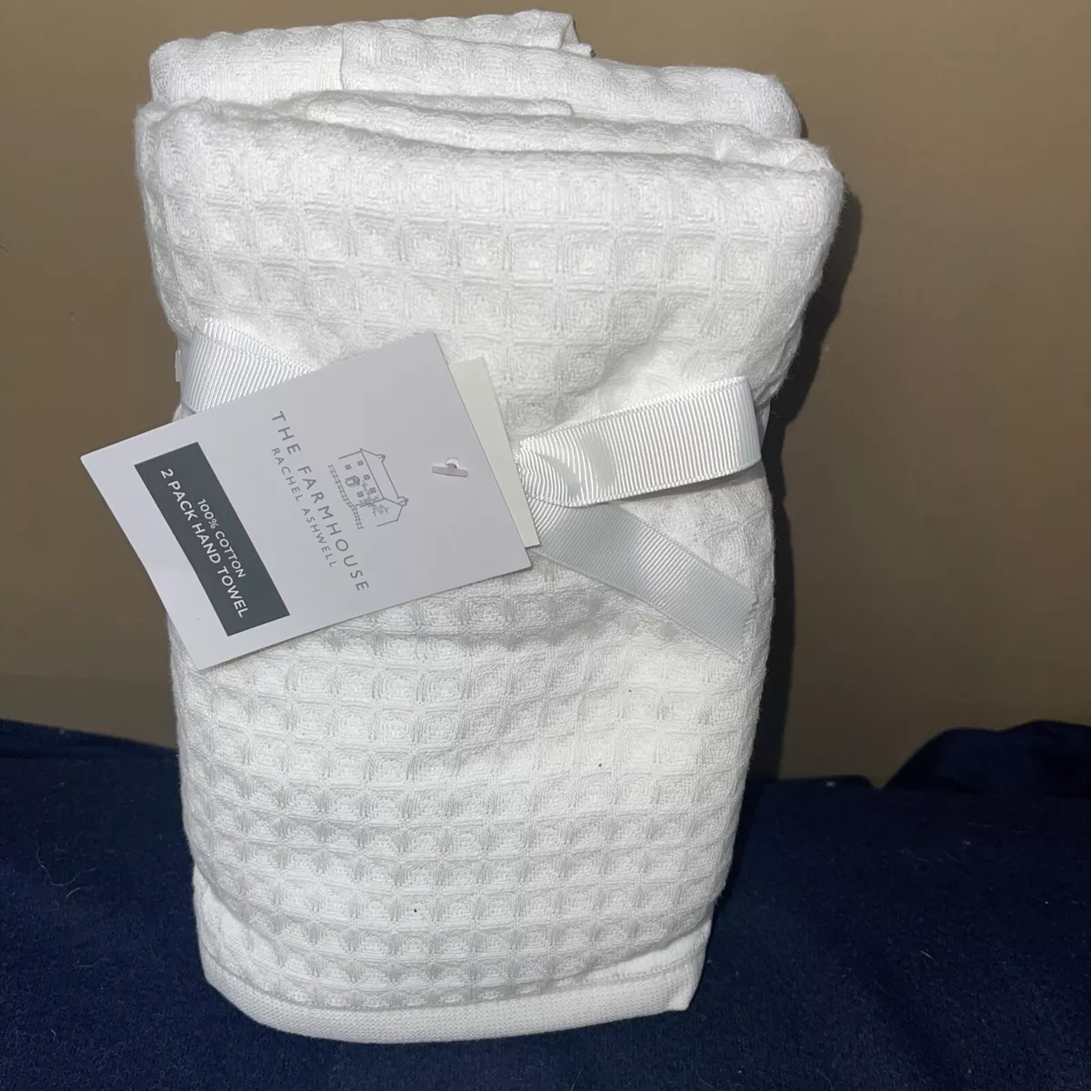 Rachel Ashwell The Farmhouse White Waffle Weave Cotton 2 Pack Hand Towels  17x28”