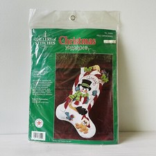 Vintage NOS Bucilla Swinging Into Christmas Stocking Kit 33059 Snowman