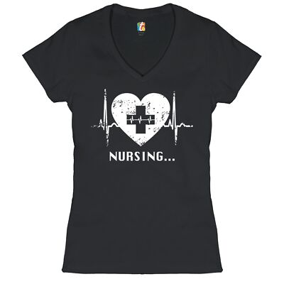 Nursing Heartbeat Women's V-Neck T-shirt CPR First Aid Medical Assistant Tee