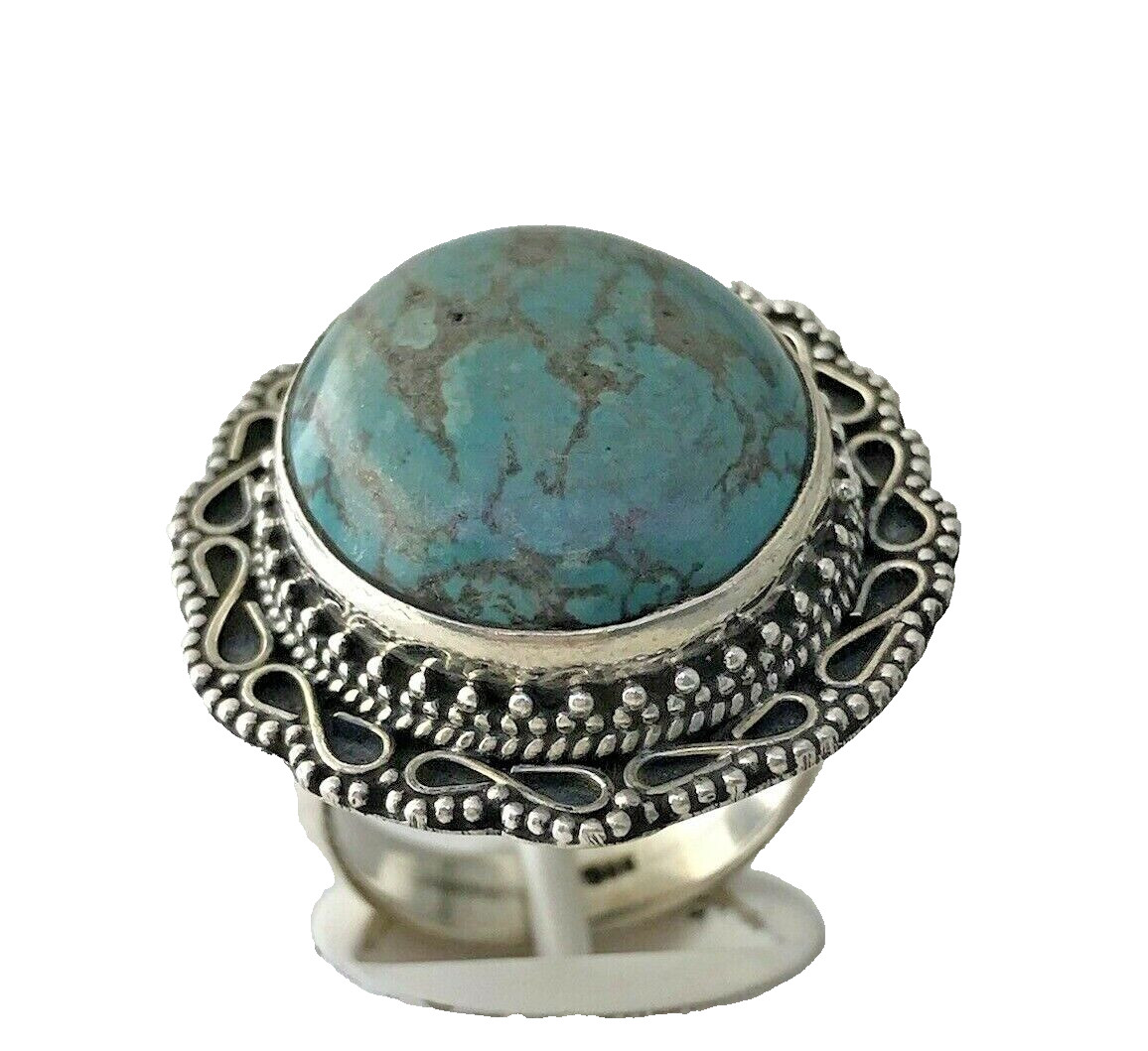 Turquoise Statement Large Boldy Oval Ring in Ster… - image 9