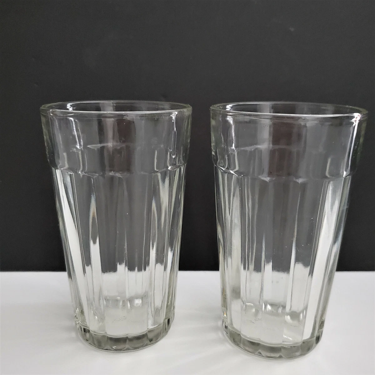 Set of two Straight Paneled Round Clear Totally Today 10 oz Drinking Glasses