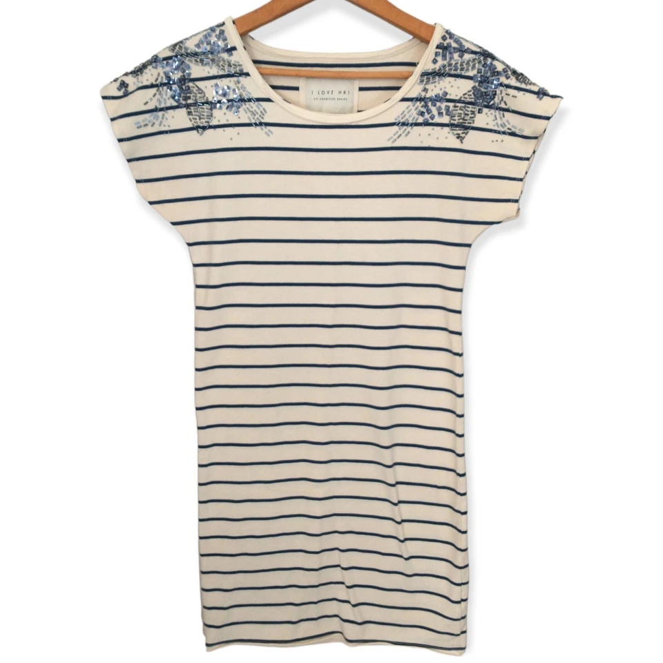 Y2K резинке футболка платье S блестки украшенный в полоску эластичной 90-х Artsy Bohemia - Изображение 2 из 4