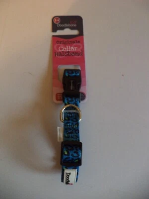 Doodlebone Collar Dog Puppy Bold Durable Nylon Adjustable size 3-6 blue leopard