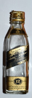 Johnnie Walker Mini Liquor Bottle Scotland Tax Stamp Signed Gold