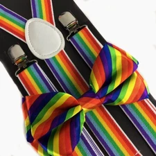Rainbow Color Clip on Bow-Tie & Suspender Set Tuxedo Wedding Formal Prom 