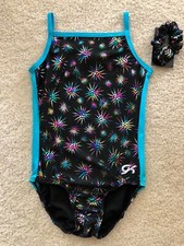 NWT GK Elite Black Blue Rainbow Camisole Gymnastics Leotard Child  Adult Sizes