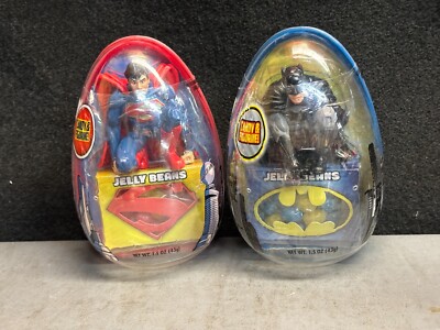 Lot of 2 2016 DC Comics Flix Candy w/ Figure in Egg - Superman & Batman - SEALED