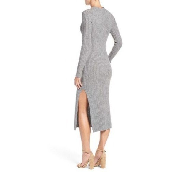 AG Adriano Goldschmied Reign Gray Ribbed Wool Cashmere Midi Sweater Dress M thumbnail 2