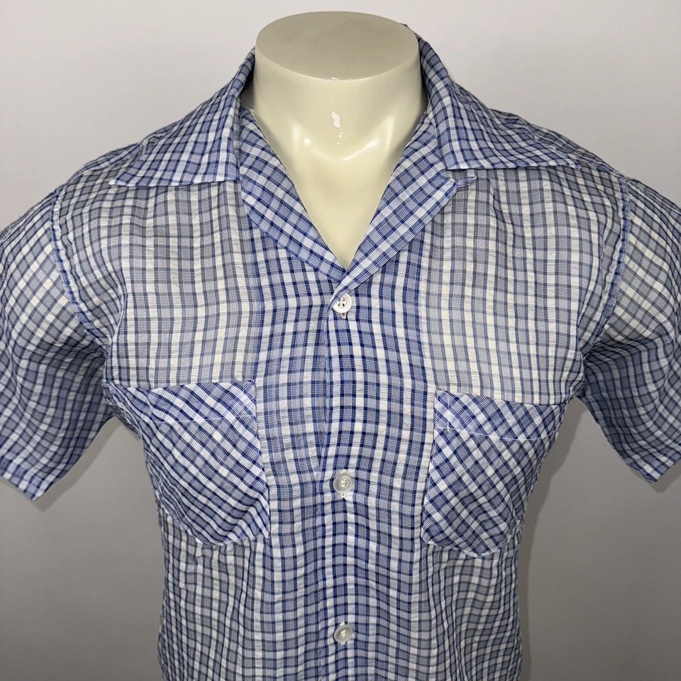 Camisa Dupont Vintage Anos 50 Dacron Nylon Gola Laço Transparente Atômica MCM 1950s Masculina Média - Imagem 3 de 4