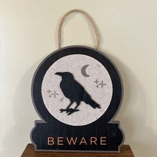 Crow Beware Wooden Hanging Sign