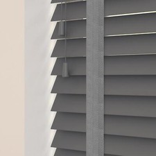 WOODEN PREMIUM VENETIAN BLINDS WITH TAPES 50MM SLATS WHITE GREY