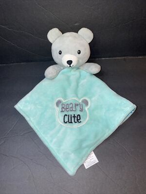 Baby Starters Beary Cute Aqua Blue Bear Plush Baby Lovey Satin Blanket 13 