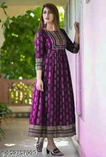 Indian Traditional Women Beautyfull Anarkali Gold Print Dress for Women