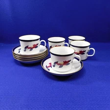 Set of 5 Koransha Camellia Cups Saucers Fukagawa Tsubaki Japan Arita Ware
