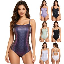 US Women One Piece Bathing Suit Beachwear Underwear Swimsuit Metallic Lingerie