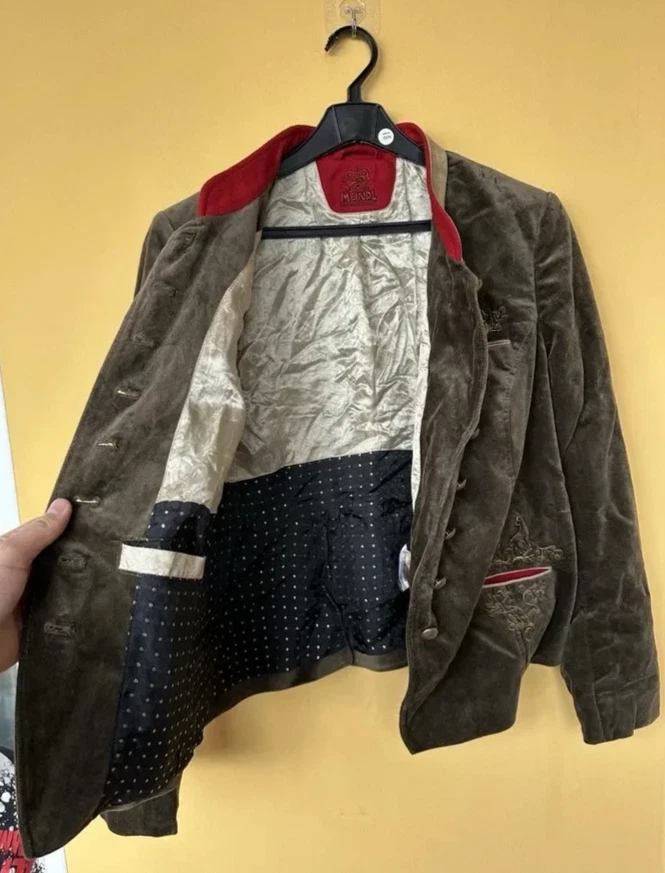 Chaqueta de Cuero Meindl Austrian Bavarian Trachten Caqui-Verde Marrón Talla 42 M Foto 3 de 4