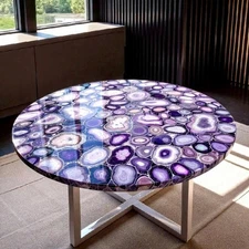 Purple Agate Coffee Table – Handmade Gemstone Center Table Luxury Stone Furnitur