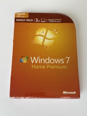 Microsoft Windows 7 Home Premium Upgrade Vista Family Pack 3 PCs NIB 32 64 bit