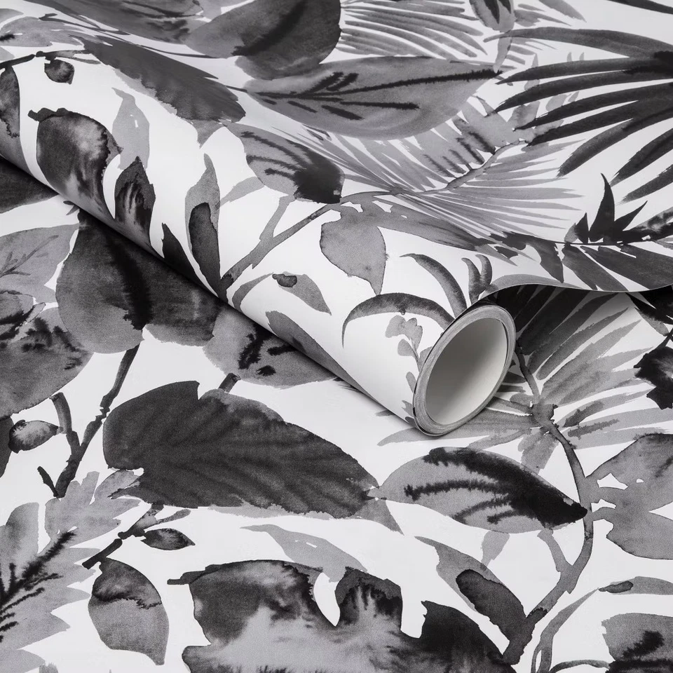 Opalhouse Tropical Leaves 198"x20" Peel and Stick Wallpaper, Black/White
