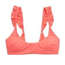 aerie Ruffle ScoopNeck Bikini Top Size Medium Coral Swimwear Removable Padding