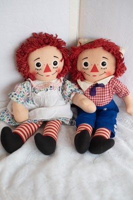 16'' Pair Vintage Knickerbocker  RAGGEDY ANN & ANDY Cloth Dolls  (#9)