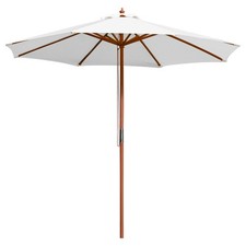 9' Wooden Outdoor Patio Umbrella Pulley Garden Yard Beach Wedding Sunshade White
