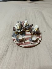 Vintage 10 Piece Miniature Resin  American Flag Chicken Patriot Eagle Tea Set